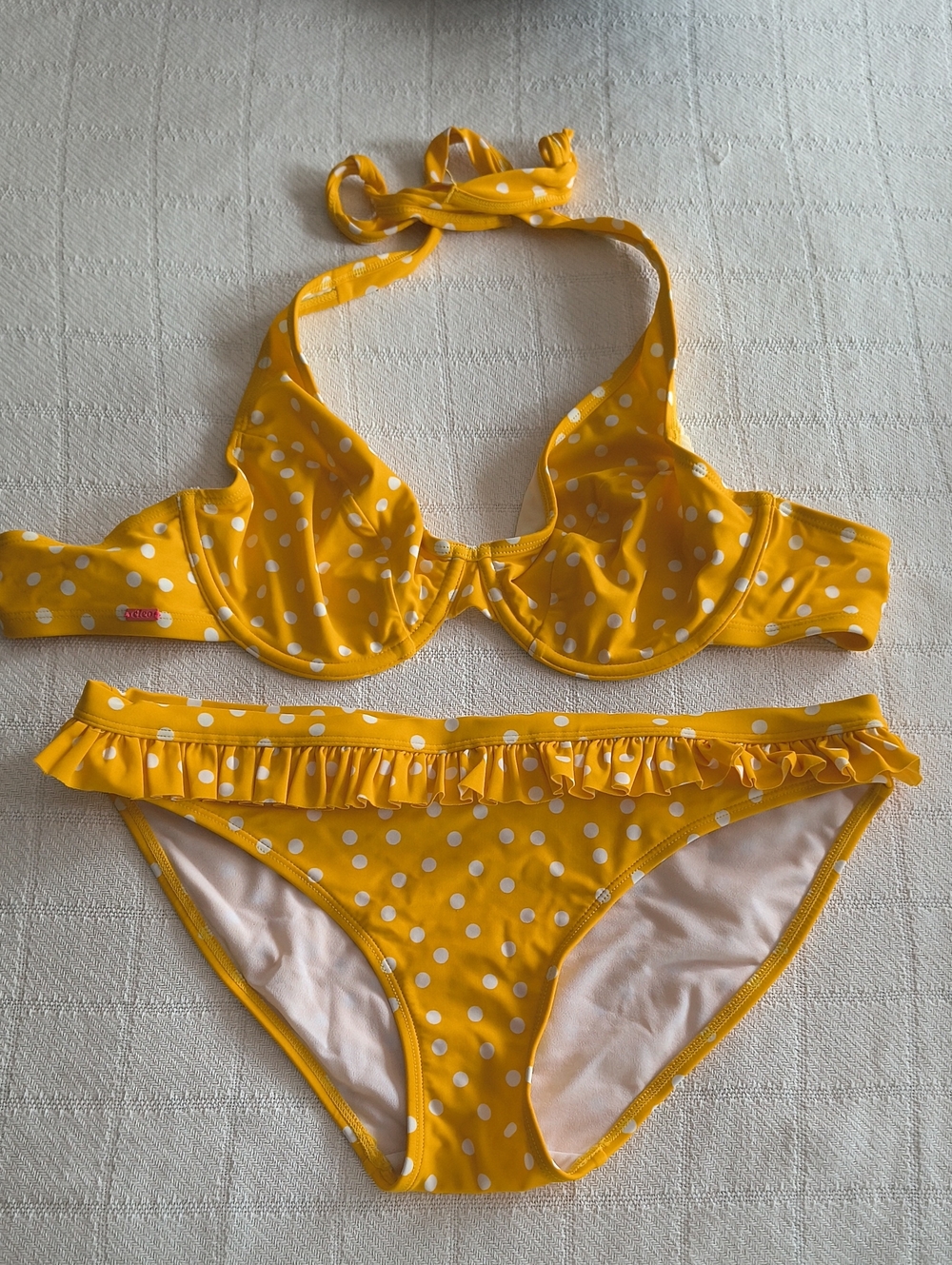 cleo Yellow Polka Dot Ruffle Bikini Set